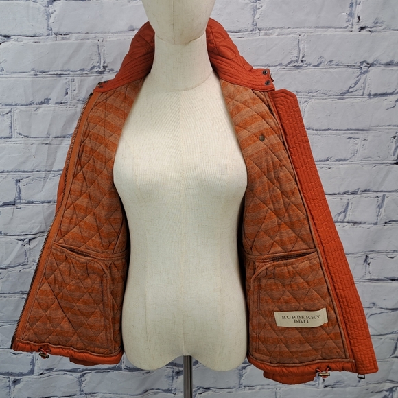 Burberry Women's Diamond Quilted Jacket with Hoodie Orange Sz Small - Picture 9 of 15